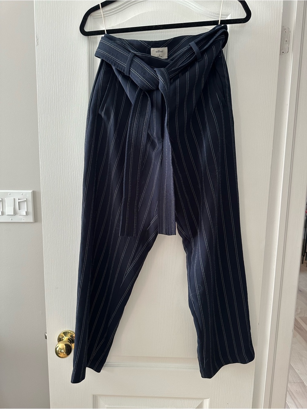 Wilfred Navy Pinstripe Paperbag Pant